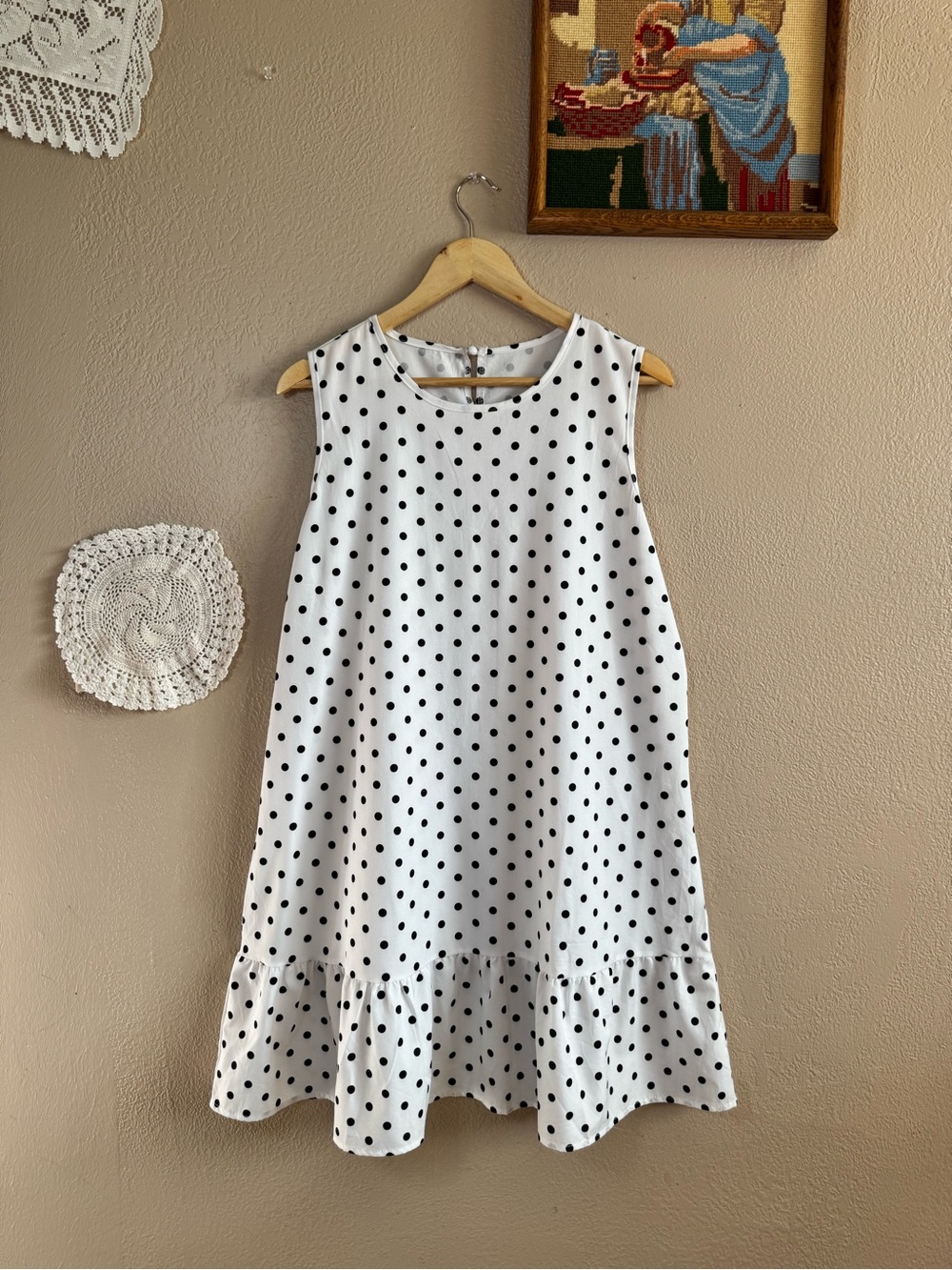Polka Dot Sleeveless Ruffle Hem Dress | Size XL
